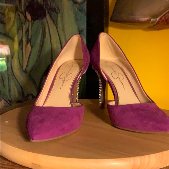 VERY Sparkling Heels, med,dark pink, suede type. - Picture 4 of 4